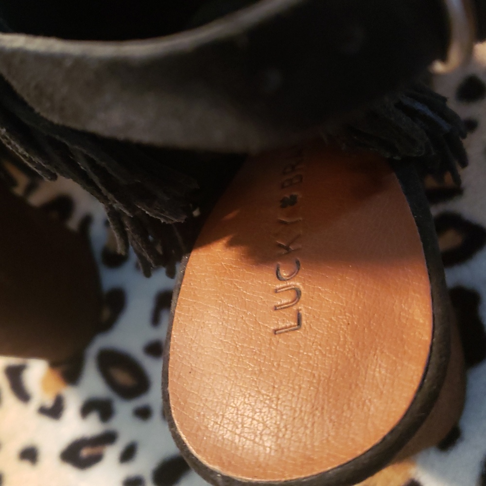 Women's Lucky Brand NEW Without Tags Black Leather Peep-Toe Heeled Sandals - Picture 2 of 4
